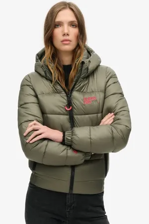 Superdry Sports puffer bomber jacket in dusty olive