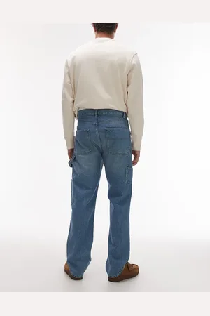 Topman Rigid straight leg carpenter jean in mid wash