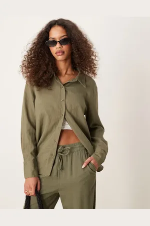 JDY Relaxed linen shirt co-ord in khaki