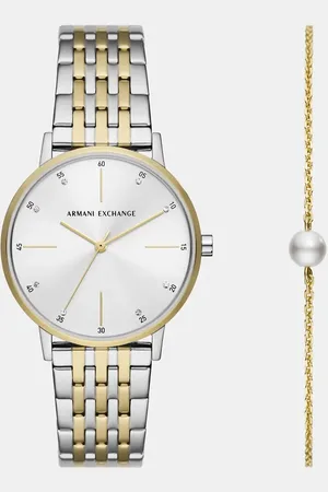 Armani Exchange Three-hand two-tone stainless steel watch and bracelet set in ,silver