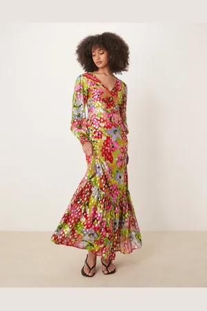 Finding Friday Metallic printed balloon sleeve maxi dress in floral