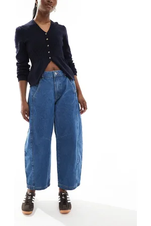 ASOS Mid rise cropped barrel leg jean in mid