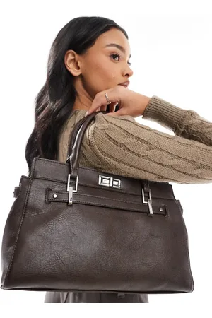Bershka Faux leather work bag in chocolate