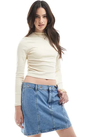 ASOS Mid rise denim skirt with eyelet waistband