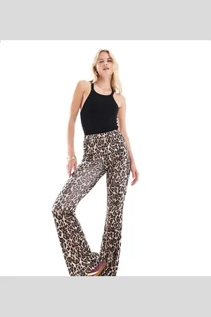 ONLY Ribbed flare trousers in leopard print