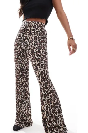 ONLY Ribbed flare trousers in leopard print