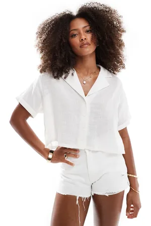 Bershka Linen look short sleeve boxy shirt in