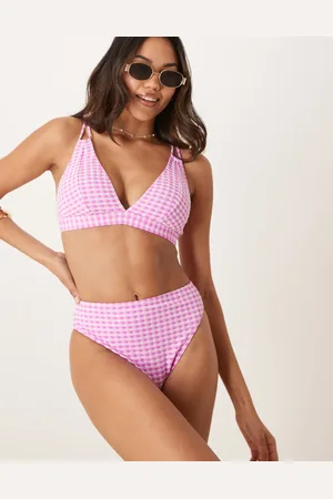 Peek & Beau Fuller Bust textured gingham high waist bikini bottom in