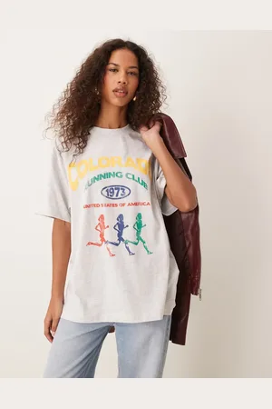 ASOS Oversized t-shirt with colorado running club graphic in ice marl