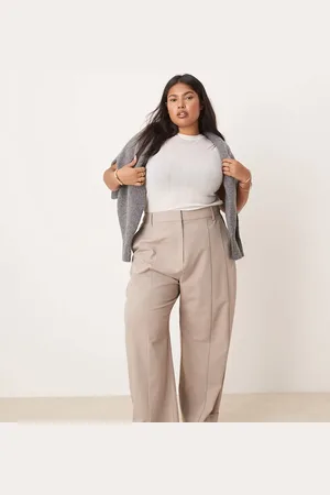 ASOS Curve tailored tab detail trousers in stone