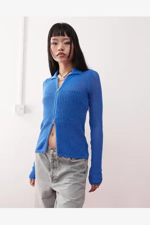 Weekday Lene open knit zip through cardigan in
