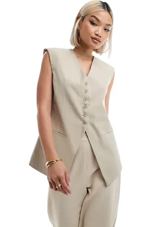 ASOS Longline exaggerated shoulder waistcoat in stone