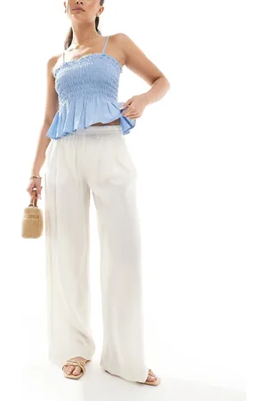 Bershka Crinkle wide leg trousers in ecru