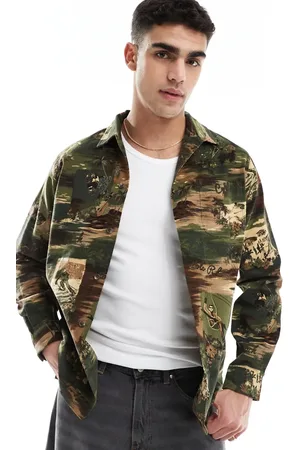 Ralph Lauren Camo ski scene print fine wale cord shirt classic oversized fit in