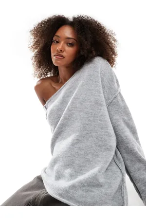 Miss Selfridge Asym off the shoulder slouchy cosy knit jumper in marl