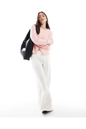 Bershka Soft touch wide leg joggers in ecru