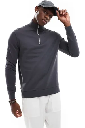 ASOS Essential sweatshirt with quarter zip in charcoal