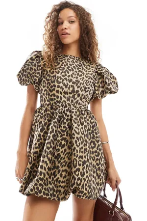 Sister Jane Puff sleeve bubble jacquard mini dress in leopard