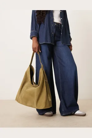 ASOS Suede slouch buckle tote bag in khaki