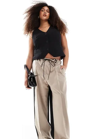 ASOS Curve tailored relaxed trousers with tie waist in mocha