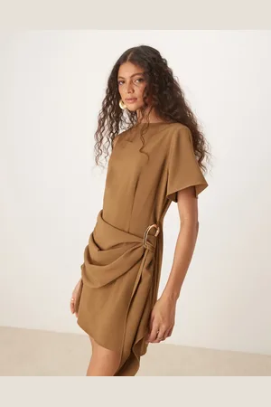 ASOS Drop waist sash front mini dress in mocha