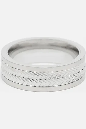 ASOS Waterproof stainless steel movement band ring with engraved design in tone