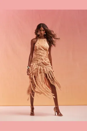 ASOS Lace trim racer mini dress with ruffle disheveled hem in peach