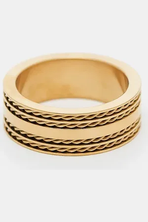 ASOS Waterproof stainless steel band ring with rope detail in tone
