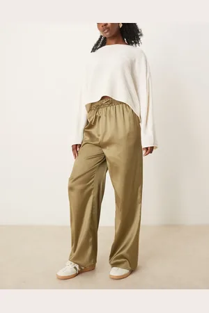 Miss Selfridge Satin wide leg trouser in sage
