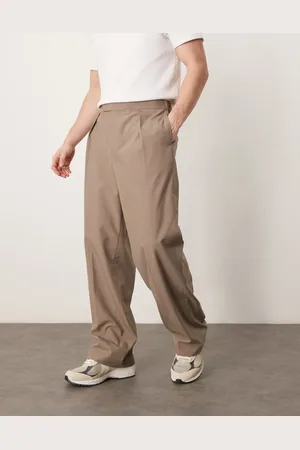 ASOS Smart wide leg trousers in beige with elasticated waist
