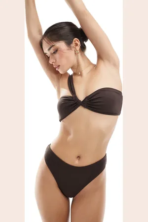 4th & Reckless One shoulder asymmetric bikini top co-ord in chocolate