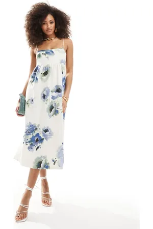 & OTHER STORIES Midi dress with spaghetti ties and open back in jacquard large floral print