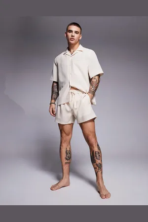 ASOS Co-ord linen look swim short in short length in stone