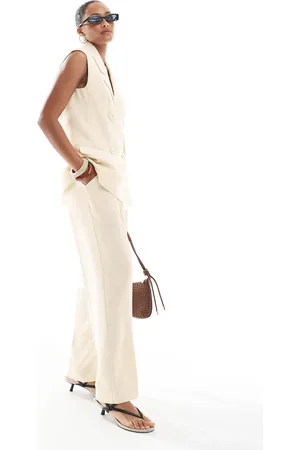 4th & Reckless Tailored wide leg boxer waistband trouser co-ord in buttercream