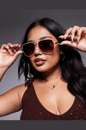 Quay Australia Quay high key metal aviator sunglasses in with brown gradient lens