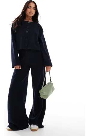 Miss Selfridge Soft rib wide leg trouser in