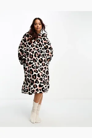 Loungeable Soft touch leopard print 1/4 zip hoodie lounge set in