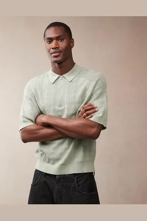 ASOS Relaxed boxy fit textured quarter zip polo in sage