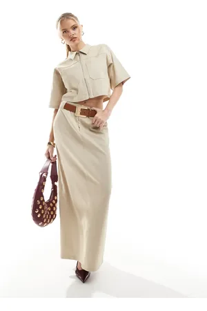 4th & Reckless Tailored column maxi skirt co-ord in beige