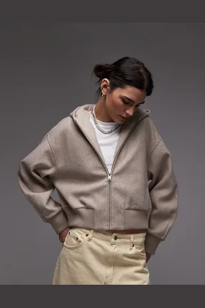 MANGO Oversized soft touch zip through hoodie in beige