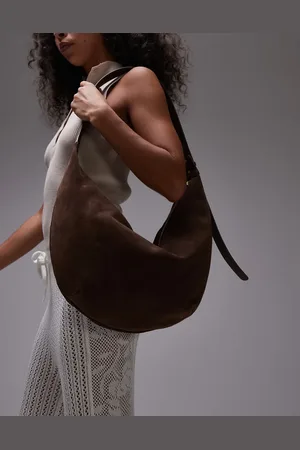 ARKET Suede curved slouchy shoulder bag in chocolate
