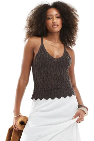 Superdry Crochet cami top in dark oak