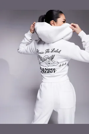 Kaiia Angel energy cherub back print cropped zip up hoodie co-ord in