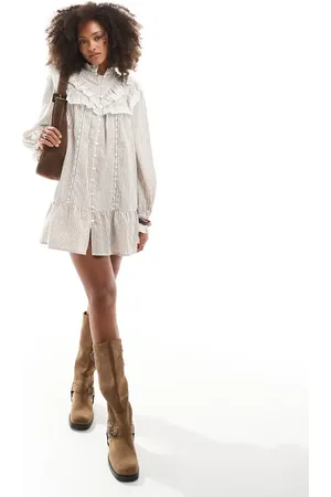 Miss Selfridge Western frill detail shirt dress in stripe print
