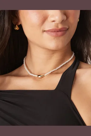 ASOS Necklace with faux pearl and molten pendant in tone