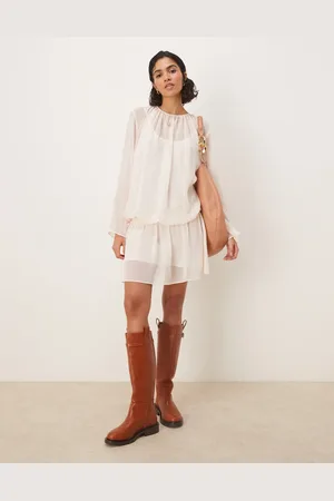 ASOS Chiffon boho blouson mini dress in cream
