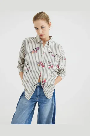 River Island Floral stripe shirt co-ord in cream