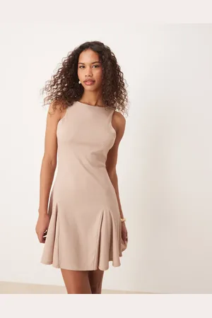 ASOS Rib flippy skater rib mini dress in cream