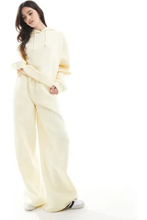 Miss Selfridge Premium wide leg jogger 3 piece sweat co ord in butter