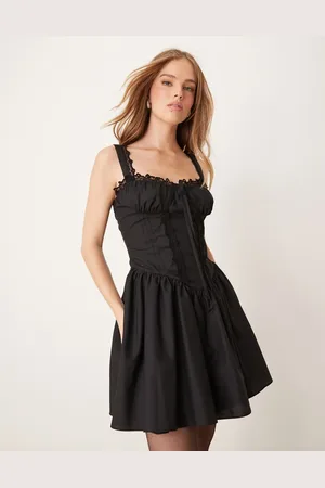 Miss Selfridge Western poplin lace trim corset mini dress in